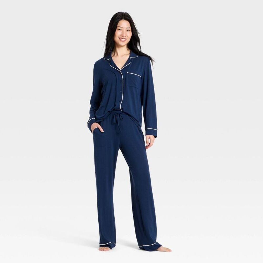 Women's Cloud Knit Modal Long Sleeve Top & Pants Pajama Set - Navy Blue S